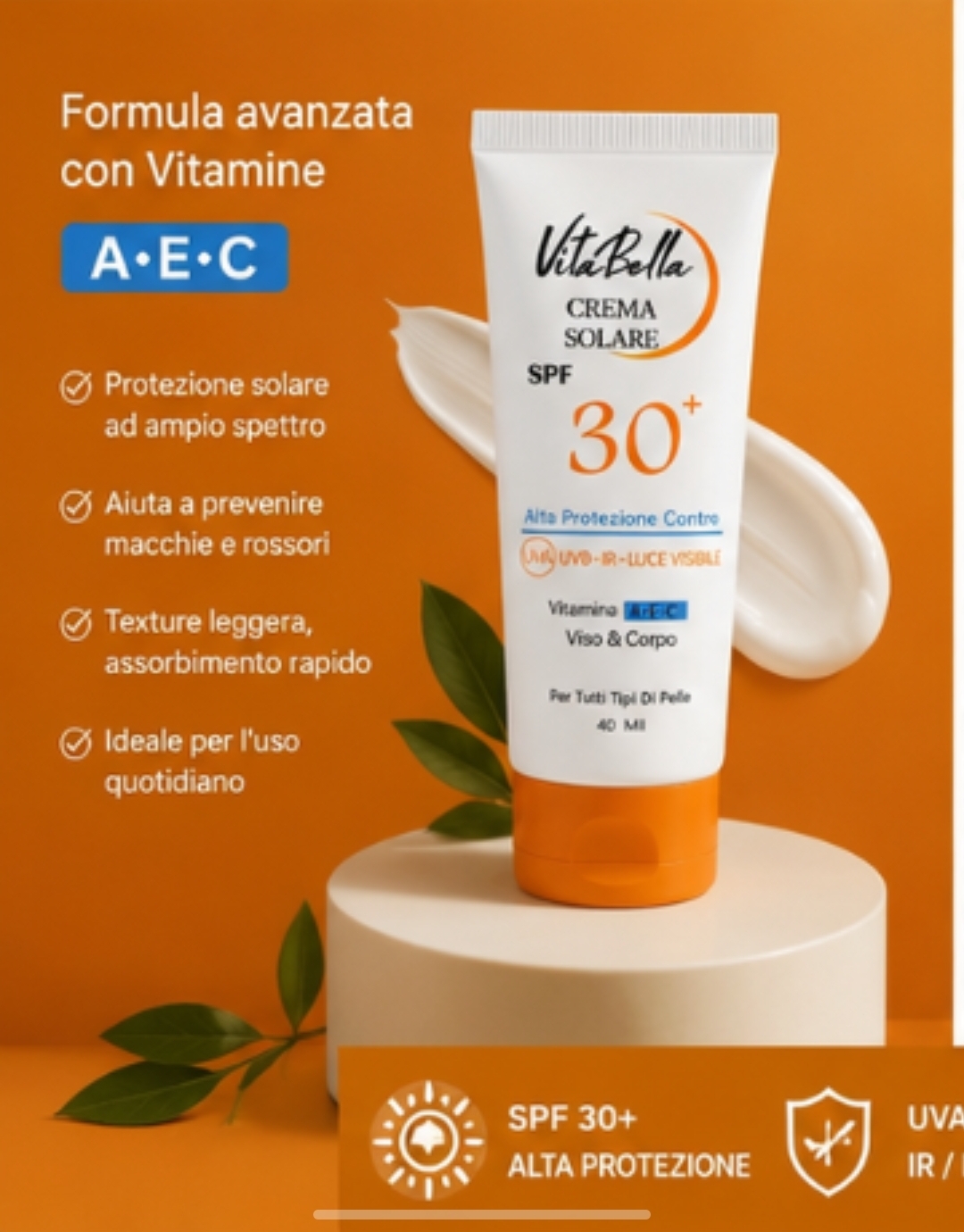 کرم ضد آفتاب spf۳۰ بی رنگ حجم ۴۰ میل انواع پوست ویتابلا